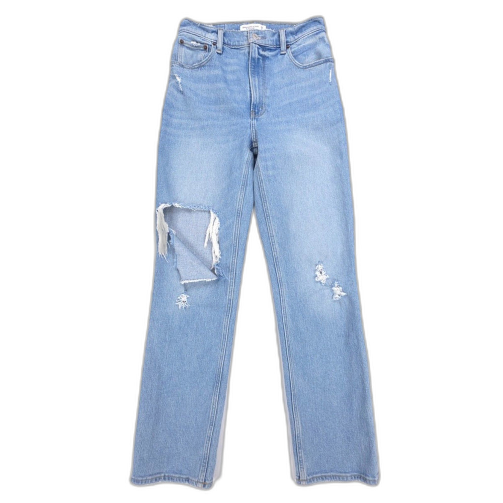 ABERCROMBIE 90s Straight Ultra High Rise Jeans Clean Girl Minimal Y2k Light Wash
